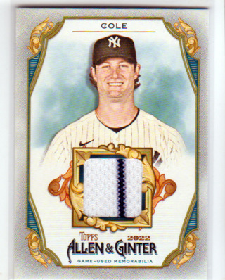 Gerrit Cole, 2022 Topps Allen & Gitner RELI C Card #AGRB-GC, New York Yankees, (L6)