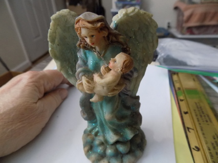 5 inch resin Heavenly angel figure blue gown holding a baby