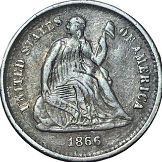 1866 P Half Dime, Seated Liberty, Nice Date & Features, Refundable, Insured, Scarce