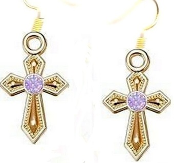 GP LAVENDER RHINESTONE CROSS EARRINGS #3 (PLEASE READ DESCRIPTION) 