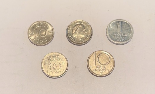 5 Different Vintage Dime Sized Foreign Coins 