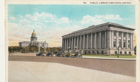 Vintage Used Postcard: 1929 Public Library & State Capitol, Denver, CO