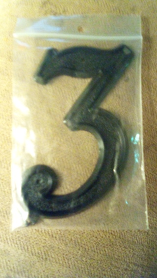 Plastic number 3 ,door or mailbox number,house 