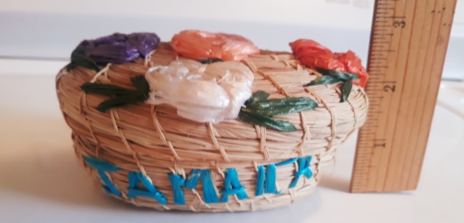 Basket with Lid (from Jamaica) with Rafia Flowers