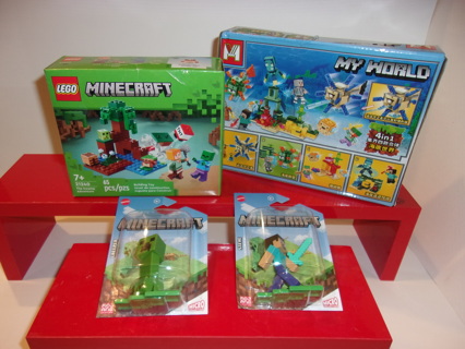 LEGO Minecraft The Swamp Adventure Set 21240, My World Building Set + Minecraft Steve & Creeper