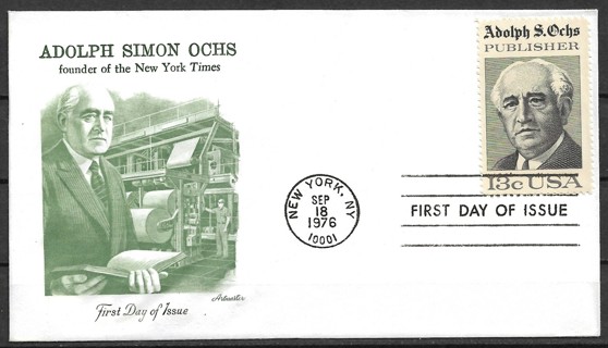 1976 Sc1700 New York Times founder Adolph Ochs FDC