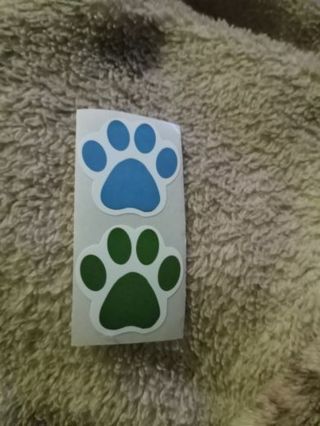 2pc puppy dog kitty cat paw print stickers lot randomly chosen colors