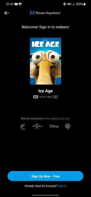 Ice Age Digital HD movie code MA/VUDU/iTunes
