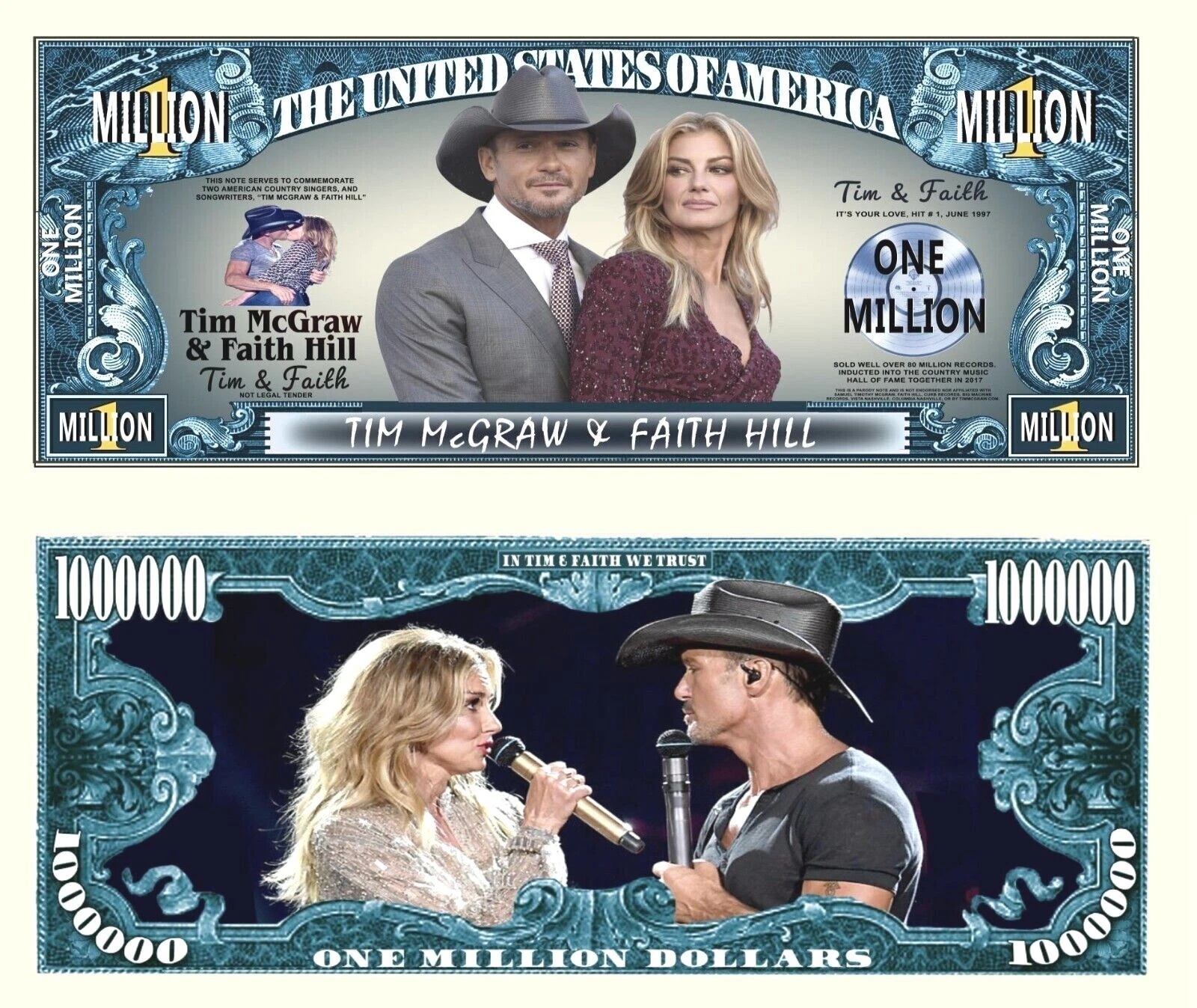 Free: Tim McGraw + Faith Hill Million Dollar Bill Funny Money Novelty Note