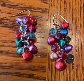 Pair of Multicolor Mini Jingle Bell Christmas Holiday Earrings