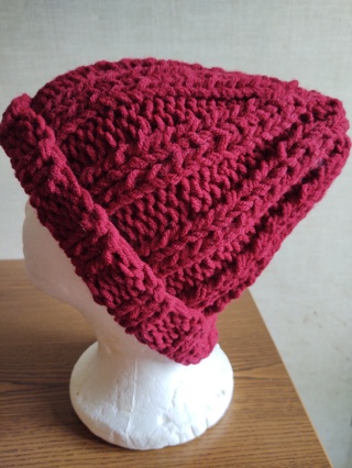 Hand Knit Dark Rose Double Strand Slouch Hat