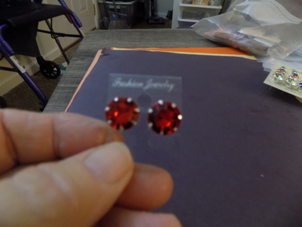 Ex large faceted red rhinestone post earrings