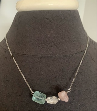 Self-love Crystal Necklace Quartz - Rose Quartz - Aquamarine- Silver Chain 17”