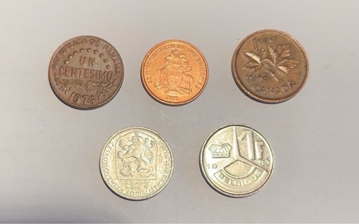 5 Different Vintage Penny Sized Foreign Coins