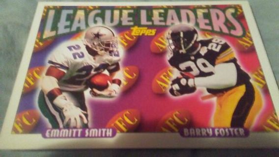 1993 TOPPS LEAGUE LEADERS EMMITT SMITH DALLAS COWBOYS/BARRY FOSTER STEELERS FOOTBALL CARD# 219