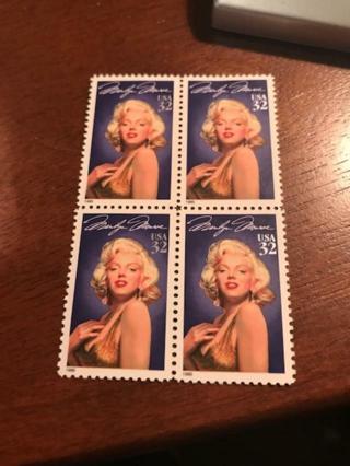 Marilyn Monroe mnh block of 4  .32c us stamps