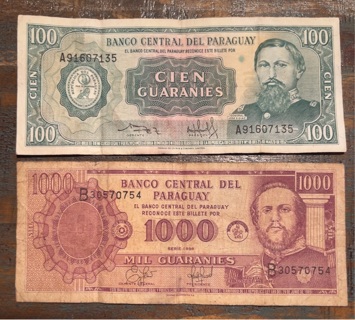 Pair of Vintage Paraguay Banknotes