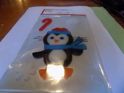 NIP gel window clings penguin in blue scarf, snowflakes, candy cane