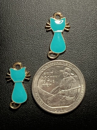 CAT CHARMS~#8~TEAL~BACK VIEW~SET OF 2~FREE SHIPPING!