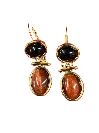 Black onyx tiger eye precious stone earrings