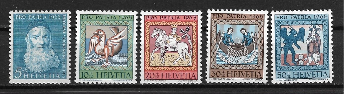 1965 Switzerland Sc345-9 complete Pro Patria set of 5 MNH