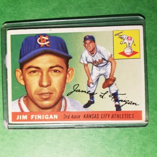 1955 TOPPS BASEBALL CARD - NO. 14 - JIM FINIGAN - A'S - EXMT- NRMT. 