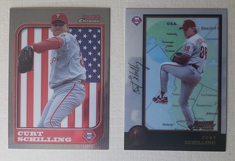 Curt Schilling 2 different Bowman Chrome International Cards - 1997 & 1998  - Philadelphia Phillies