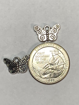 BUTTERFLY CHARMS~#18~SILVER~SET OF 2 CHARMS~SET 3~FREE SHIPPING!