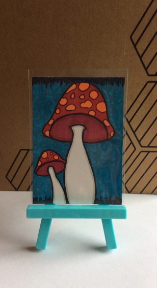 Orange Dots Mushrooms original drawing aceo