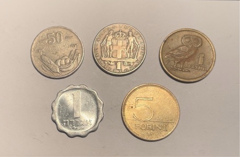 5 Different Nickel Sized Foreign Coins 