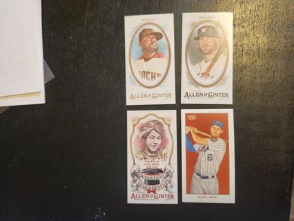 4 card lot minis, ginter, topps 206