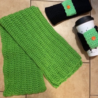  Crochet Scarf,Headband and Coffee Cozy Set. ( 3 Items)