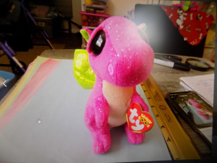 TY Beanie Boos Darla the pink metallic dragon with green wings