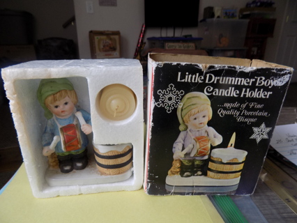 Vintage yet NIB Little Drummer boy Candle Holder bisque porcelain with candle NEW