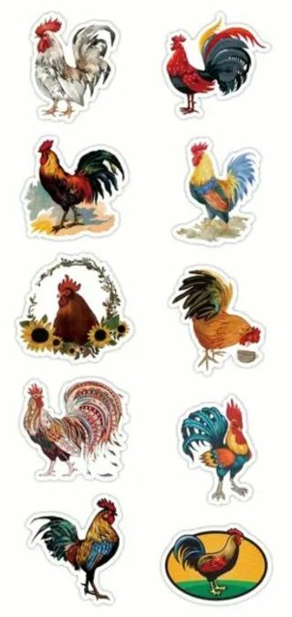 ↗️⭕(10) 1" ROOSTER STICKERS!! (SET 1 of 3)⭕