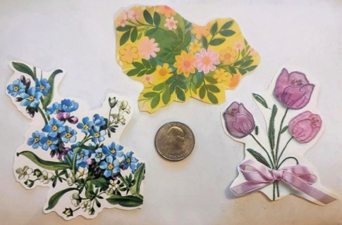(3) Floral Scrapbook Embellishments Junk Journal Craft 