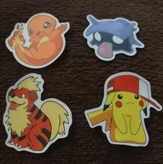 4 Pokemon stickers,Pikachu, Charmander,Shellder,Growlithe