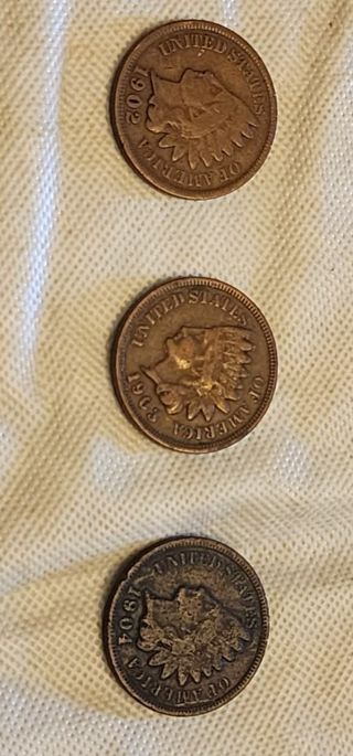 1902,1903,1904 Indian head one cent pieces