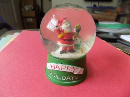 4 inch tall Happy Holidays Santa mini snowglobe with fox & frog with him