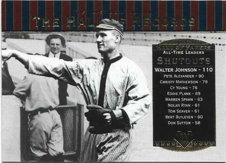 2001 UPPER DECK WALTER JOHNSON HALL OF RECORDS CARD