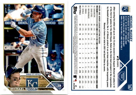 Michael Massey 2023 Topps Baseball Card 167 Kansas City Royals