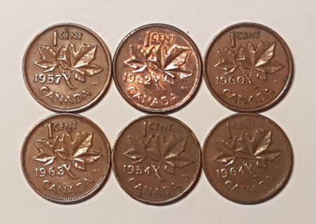 6 Coin Canada 1 Cent Penny 1954 1957 1960 1962 1963 1964