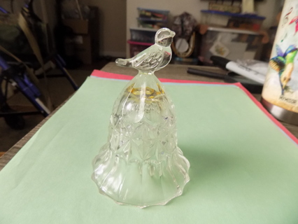 Vintage crystal bell diamond point texture glass & 3D bird at top 3 inch