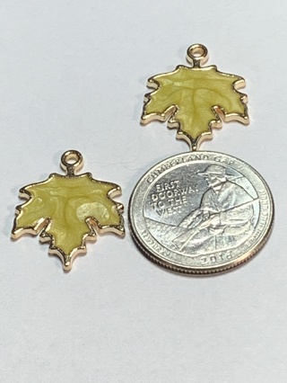 MAPLE LEAF CHARMS~#11~YELLOW~SET OF 2 CHARMS~FREE SHIPPING!