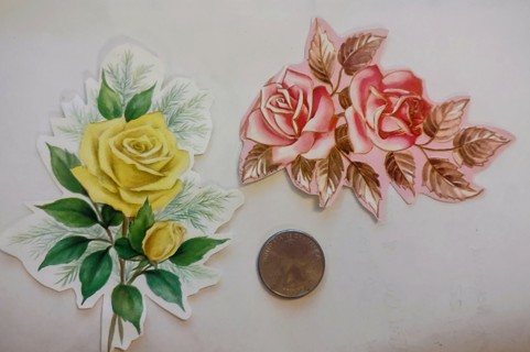 (2) Large Paper Rose Flower Scrapbook Embellishments Junk Journal Mixed Media Craft