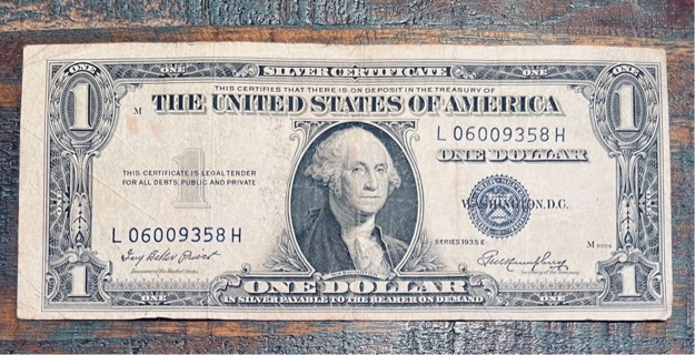 Vintage Series 1935 E Blue Seal One Dollar Silver Certificate