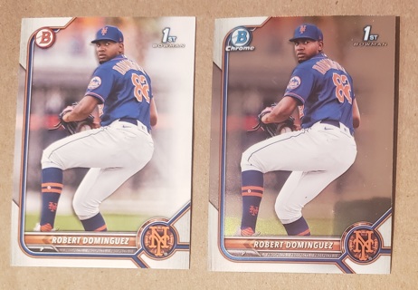 Robert Dominguez 2 different 2022 Bowman Prospect Cards - Chrome & Base - New York Mets