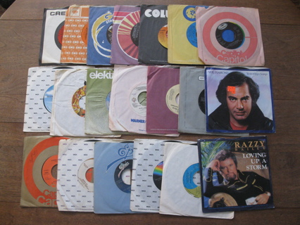 Lot of 20 Vintage vinyl Records, 45s, Rock, Pop, Country, Neil Diamond, Chicago, Olivia Newton-John