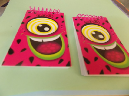 Set of 2 pink small spiral note pads with faces 3 1/2 x 2 1/2