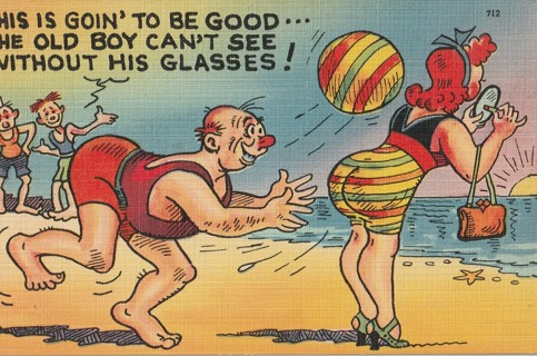 Vintage Unused Postcard: Linen: Comic: Old Boy Without Glasses